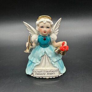 Vintage January Birthday Angel Girl Figurine Garnet Trumpet SR Japan Ceramic